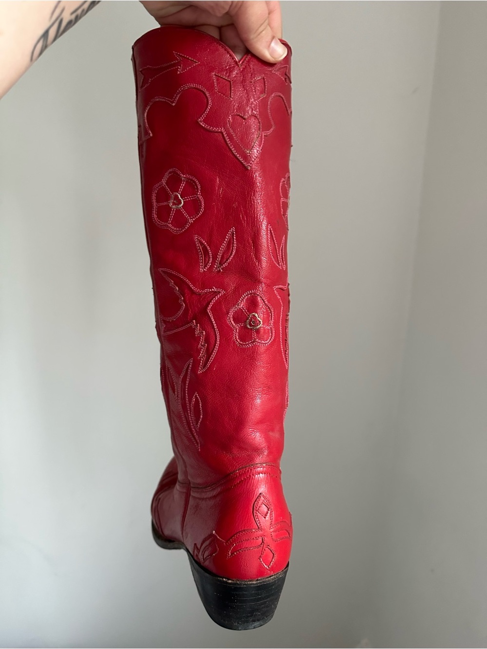 Rare Vibrant Red Goat Leather Western Knee-High Boot - Picture 2 of 3